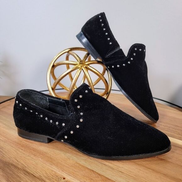 Steven Steve Madden Archie Loafers Size 6 Black Velvet Studded Flats - Picture 14 of 16